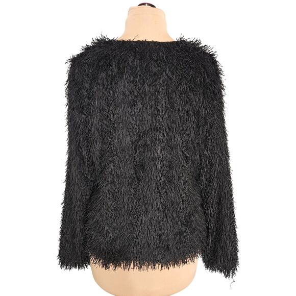Max Edition Cardigan Womens XL Black Eyelash Shaggy Fringe Knit Open Sweater - Picture 2 of 13